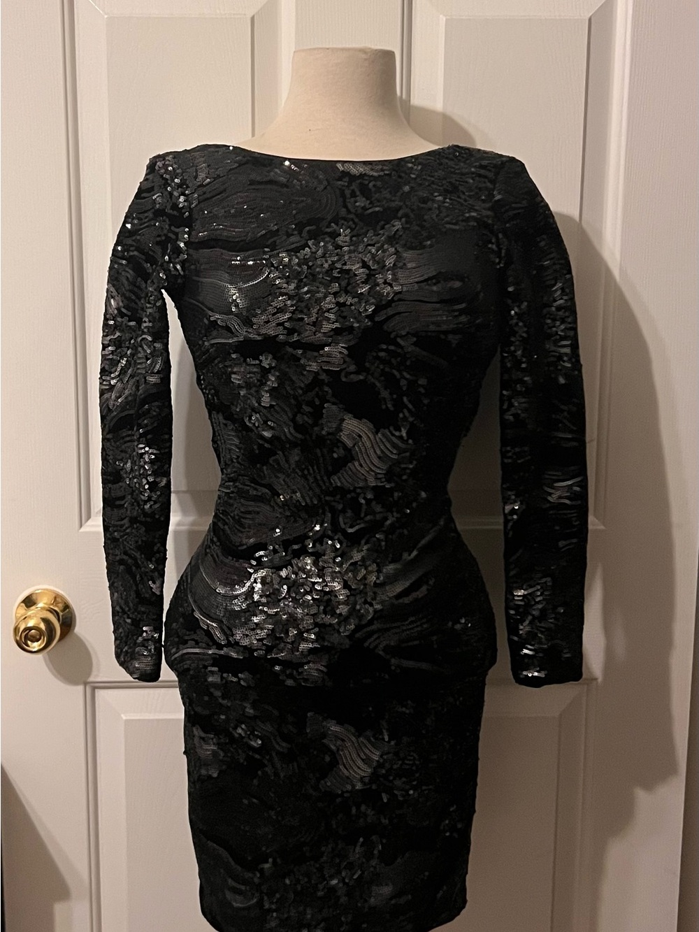 Dress the Population Black Sequin Long-Sleeve Bodycon Dress
